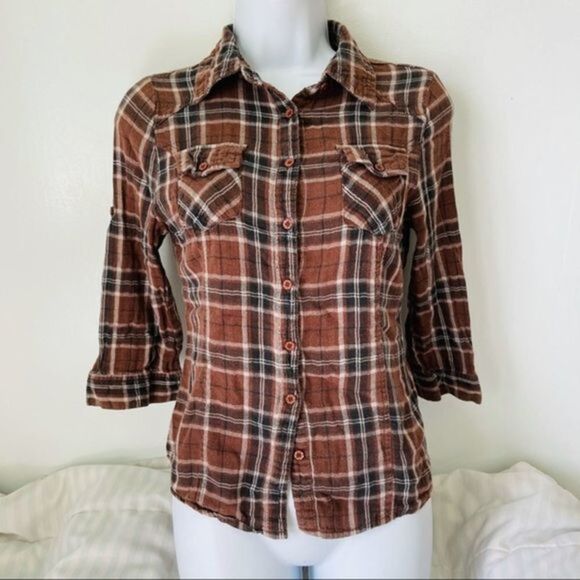 Brown Plaid Button Down Shirt - Picture 2 of 6